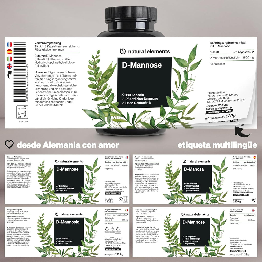 D Manosa Vegetal - 180 Cápsulas Veganas - Suministro Para 2 Meses - Sin Esterato De Magnesio - Dosis Óptima Y Sin Aditivos Innecesarios - 1800Mg Por Dia - Probado En Laboratorio En Alemania