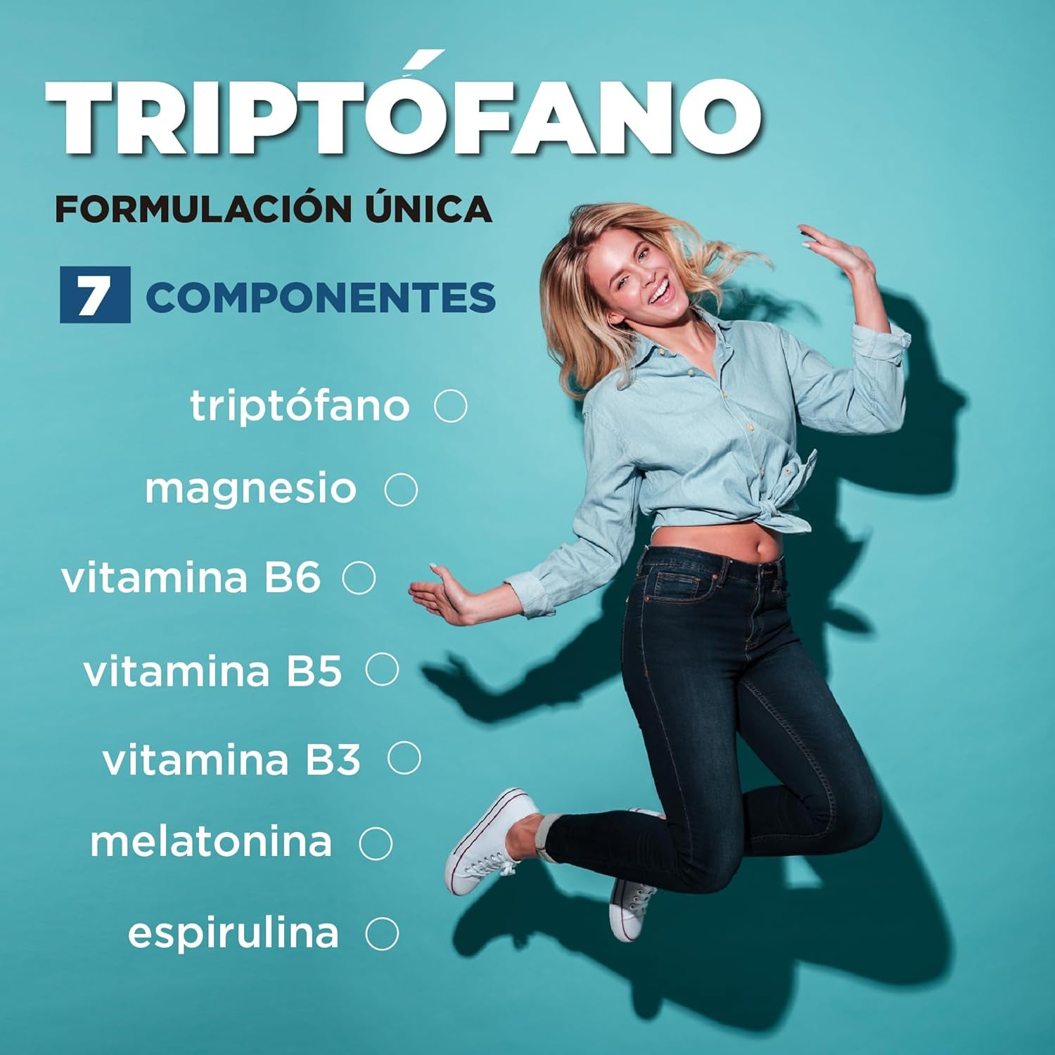 Triptofano Con Melatonina Y Magnesio | 60UD - 2 MESES | + Espirulina + Vitaminas B3, B5 Y B6 | Apoyo Al Funcionamiento Psicológico Y El Sistema Nervioso.