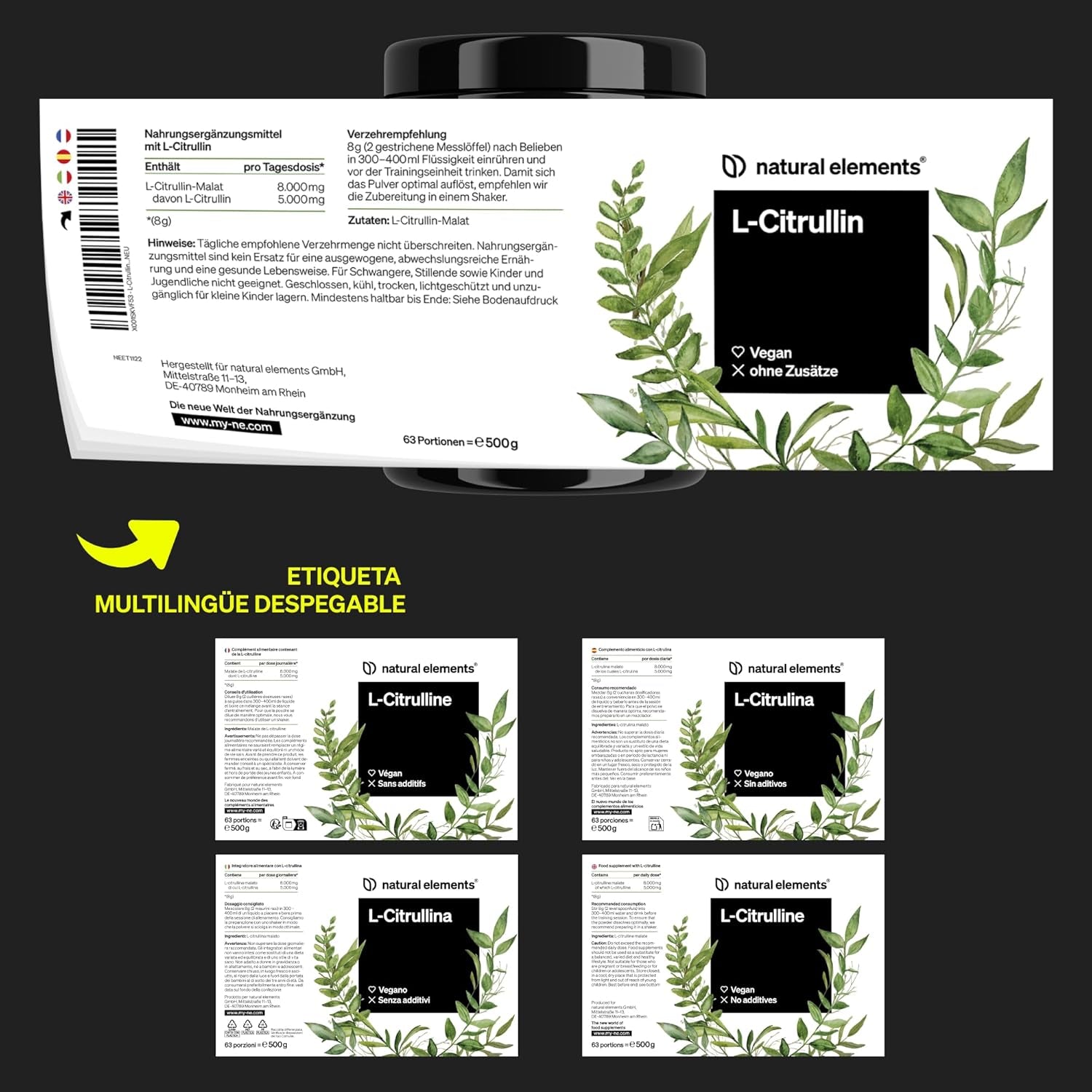 L-Citrulina En Polvo 500G - 8.000Mg* De Citrulina Malato Por Dosis Diaria - Alta Dosificación Y Pureza - Fórmula Óptima Para Utilizar Para Potencializar Tus Entrenamientos - Probado En Laboratorio