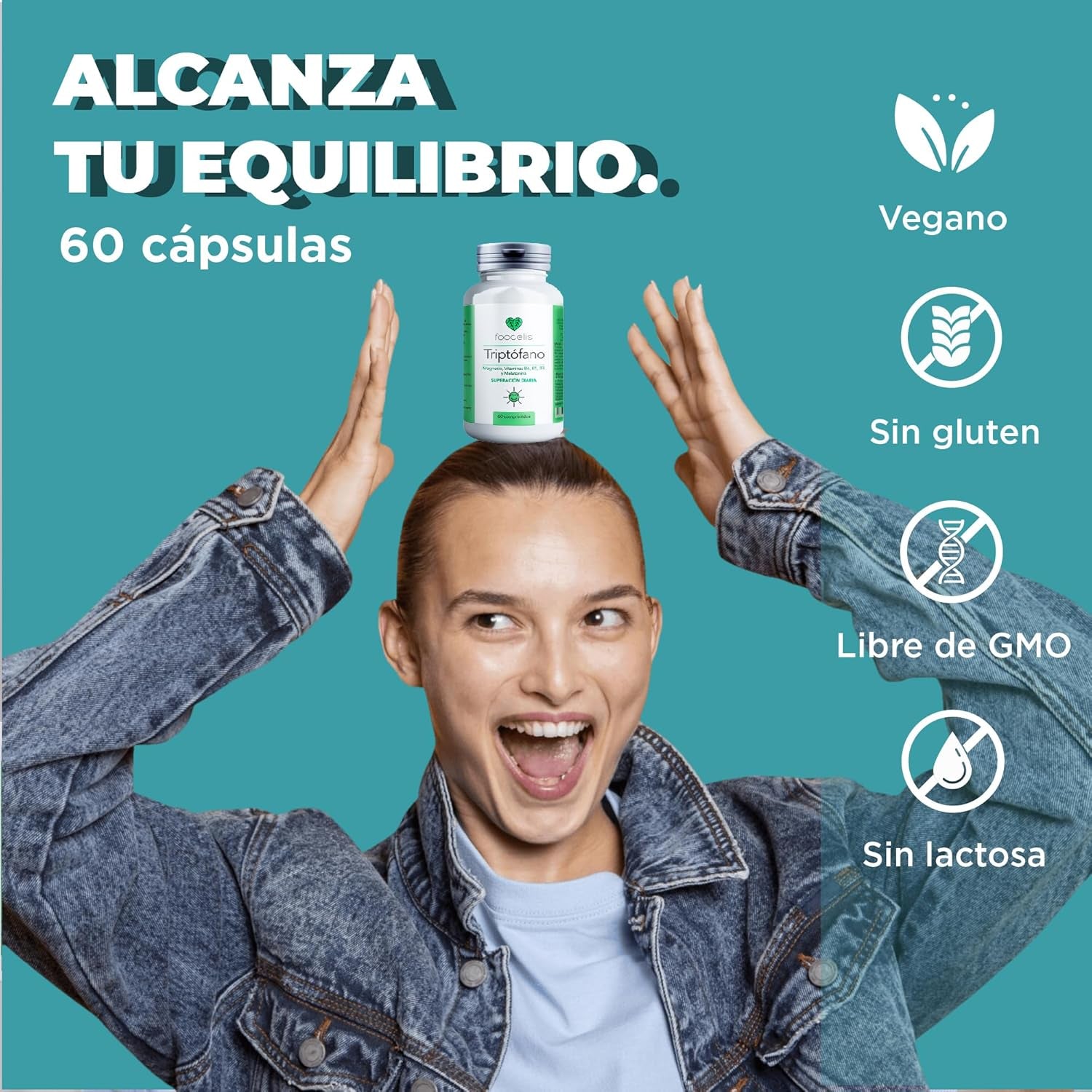 Triptofano Con Melatonina Y Magnesio | 60UD - 2 MESES | + Espirulina + Vitaminas B3, B5 Y B6 | Apoyo Al Funcionamiento Psicológico Y El Sistema Nervioso.