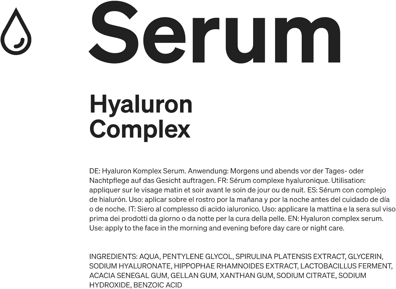 Sérum De Hialurón – 30 Ml De Ácido Hialurónico De Alta Dosis – Antienvej. – Con Extracto De Hoja De Espino Amarillo, Espirulina Y Glicerina – Sérum Hidratante, Cuidado Facial